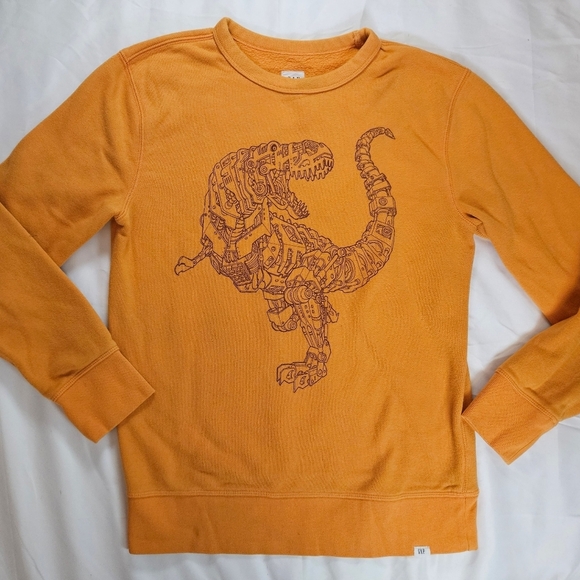 Gap Kids Boys Orange Long Sleeve Crewneck Pullover Dinosaur Sweater Size XXL - Picture 1 of 11